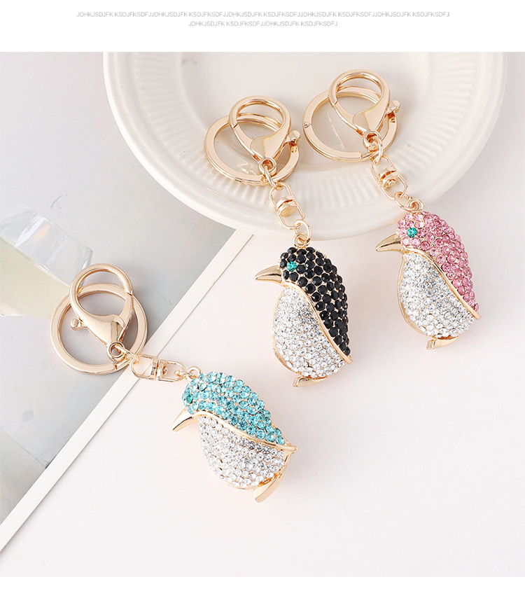 Cartoon Penguin Car Keychain Diamond Studded Bag Accessory Gift_voghion.com