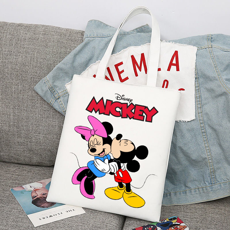 Mickey Minnie Mouse impreso bolsa de lona bolso de hombro bolso plegable bolso de compras
