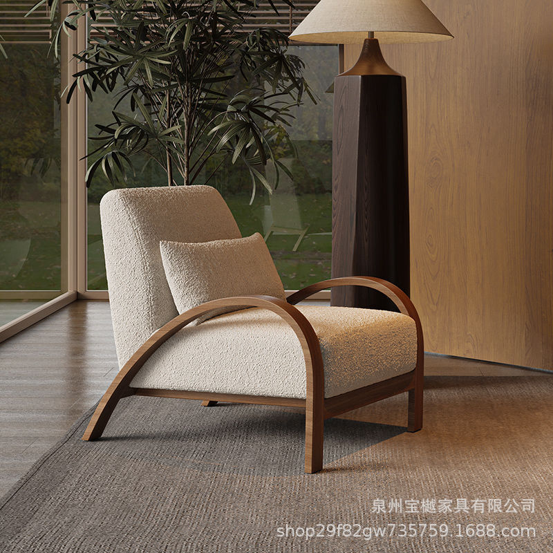 中古风单人沙发椅高级网红酒店民宿咖啡厅单椅侘寂复古休闲沙发椅