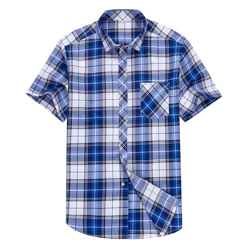 Nueva camisa de manga corta para hombres camisa azul a cuadros más tamaño camisa de media manga para hombres solapa casual Camisa de manga corta para hombres