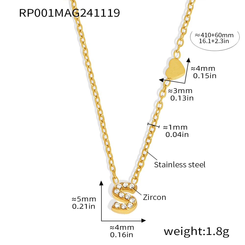 Qiong Yao Titanium Steel 26 letras con incrustaciones de circón Juego de joyas PVD chapado en oro real collar de retención de color pulsera anillo aretes
