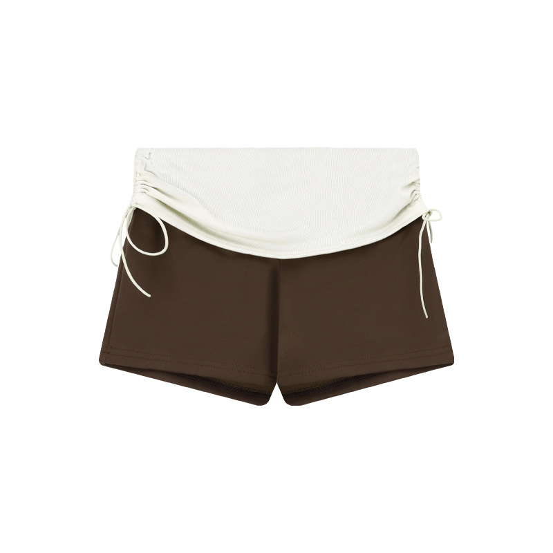 Hot Girl Style Contrasting Color Patchwork High-Waisted Pleated Casual Pants Women's Summer New Elastic Hip-Hugging Shorts Hot Pants for Women