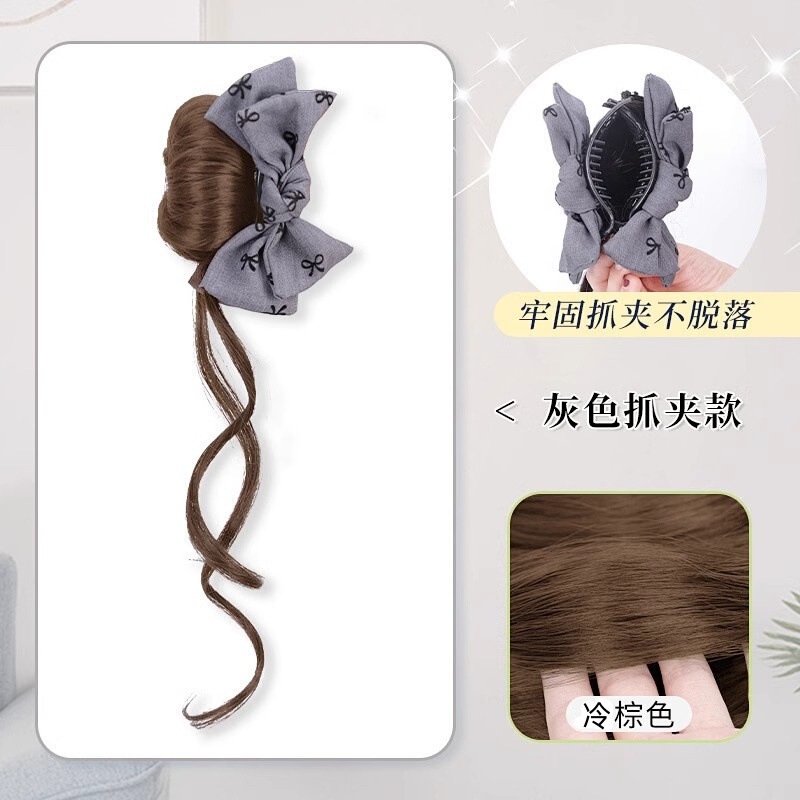 女性用ウィッググリッパー、ボールヘッド、リボン、ウィッグ、ヘアゴム、自然なふわふわ、ハイタイ、人工毛、ヘアウィッグバッグ|undefined