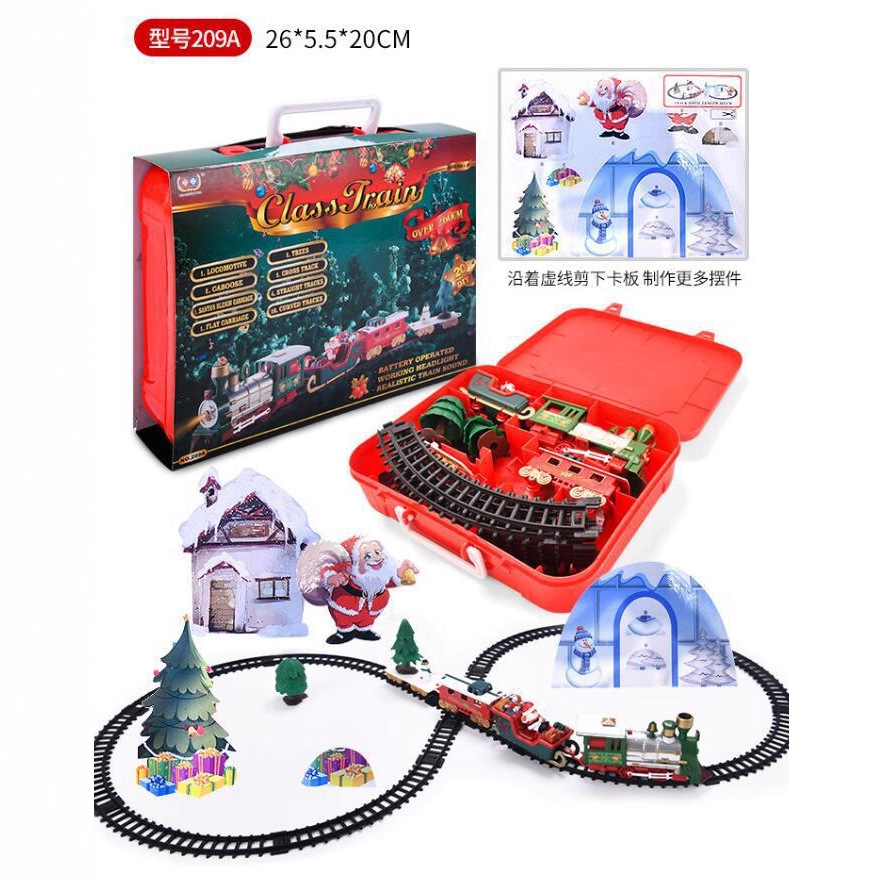 Transfronteriza venta caliente juguetes de navidad coche de ferrocarril eléctrico pequeño tren adornos regalos de navidad juguetes educativos para niños