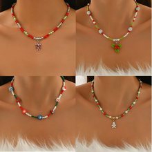 圣诞节新款饰品创意优雅串珠姜饼人拐杖糖圣诞果吊坠项链节日礼物