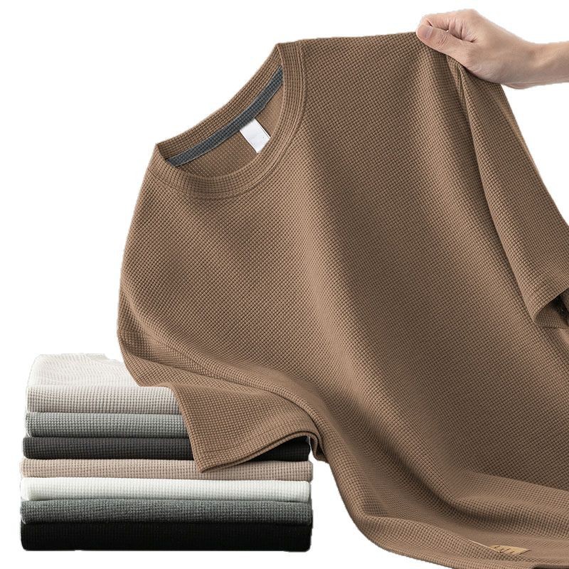 华夫格t恤男短袖后包领潮流夏季衣服痞帅休闲半袖夏装商务上衣