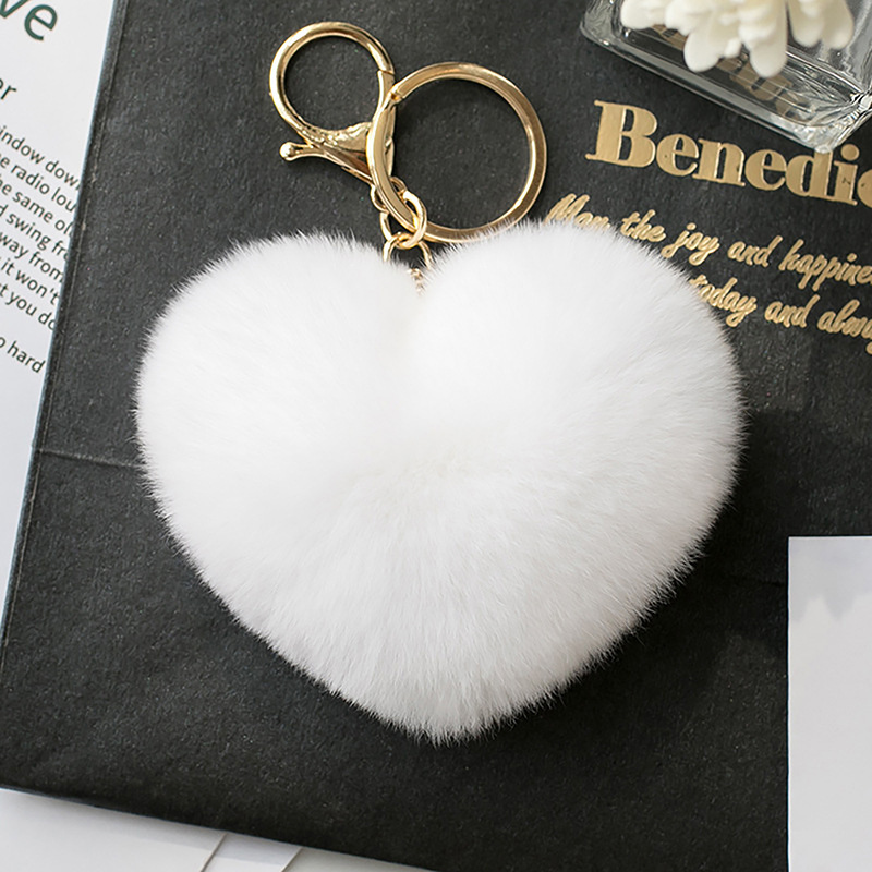 Solid Color Fluffy Imitation Rabbit Pompom Key Chain Heart Shape Key Chain Car Bag Key Mobile Phone Jewelry Pendant Accessories