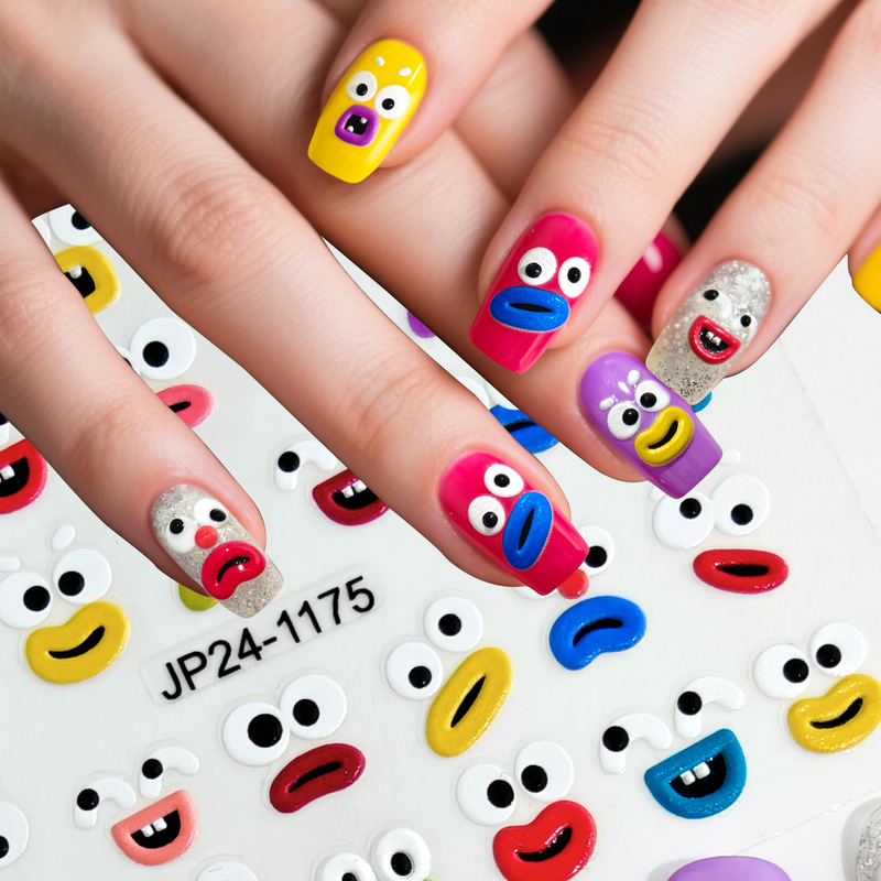 Cross-Border Cute Smiling Face Kidsren's Nail Art Decals Creative Design Fingertips Brilliant DIY Stickers Art Hot Sale Wholesale