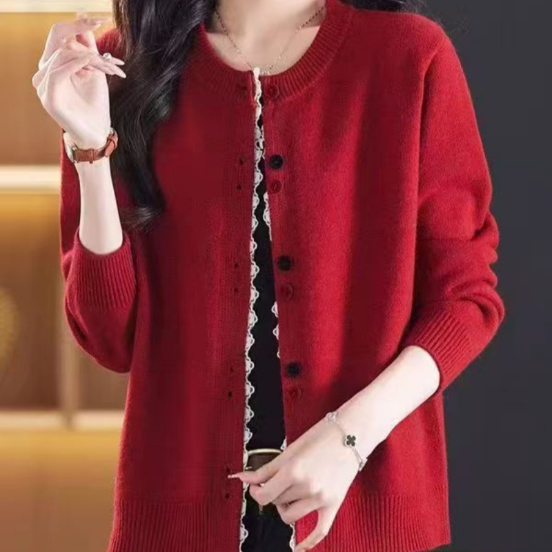 2025新款秋冬款韩系复古圆领毛衣外套女小个子设计感针织开衫短款|undefined