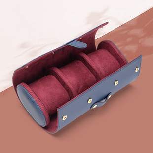 Cross-Border Hot-Selling Storage Watch Case Cylindrical Pu High-End Leather Case Dust-Proof and Fall-Proof Multi-Functional Travel Portable