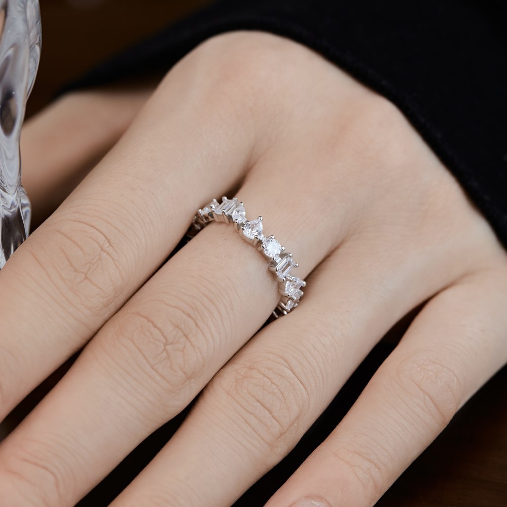 925 Sterling Silver Zircon U Shape Waves Heart Shape Rings display picture 19