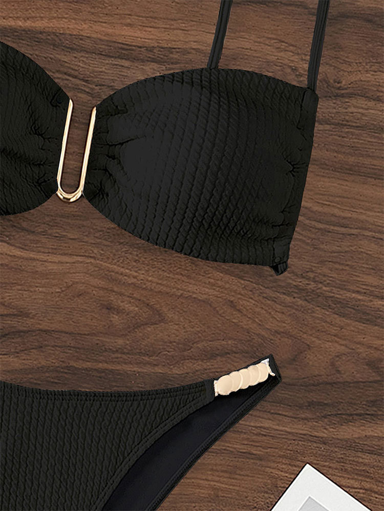 2024 Solid color strapless beach bikini triangle split hot spring swimsuit for women's swimwear_voghion.com