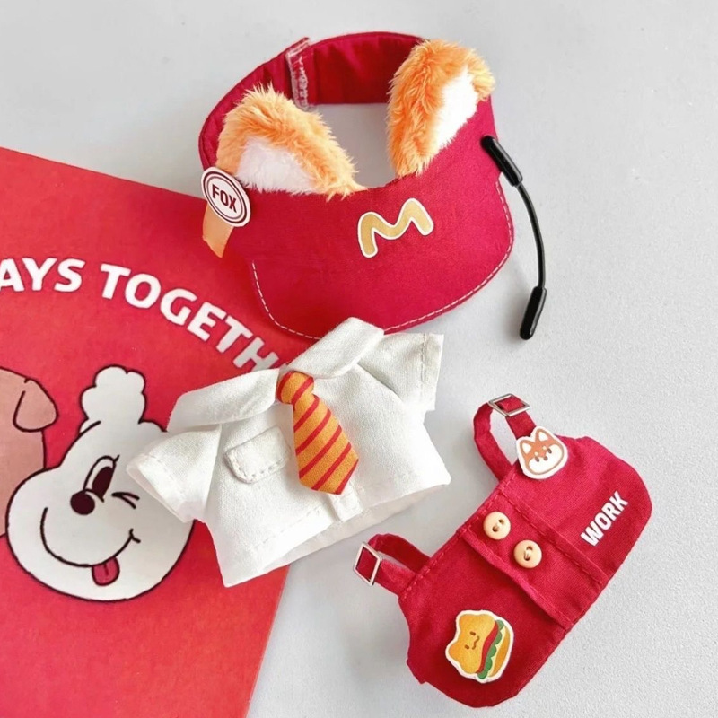 Cotton Doll Clothes 10cm Mcdonald's Shirt Suspender Hat Set of Baby Clothes Cute Cartoon Doll Accessories