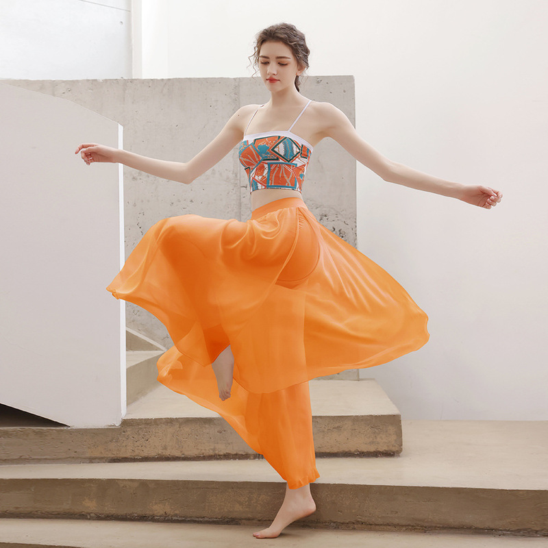 Boyang Classical Dunhuang Flying Dance Yoga Suit Women's High-end Fairy-style Printed Chiffon Fitness Pants