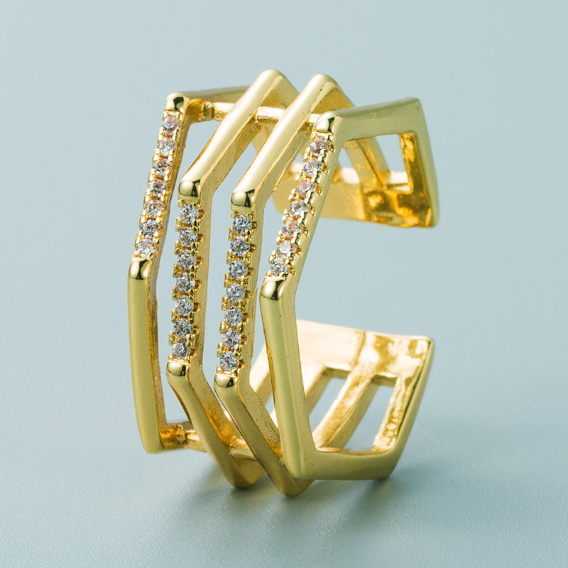 Mode kupfer vergoldet mikroeingelegter Zirkon hohler vierlagiger Ring Grohandel Nihaojewelrypicture6