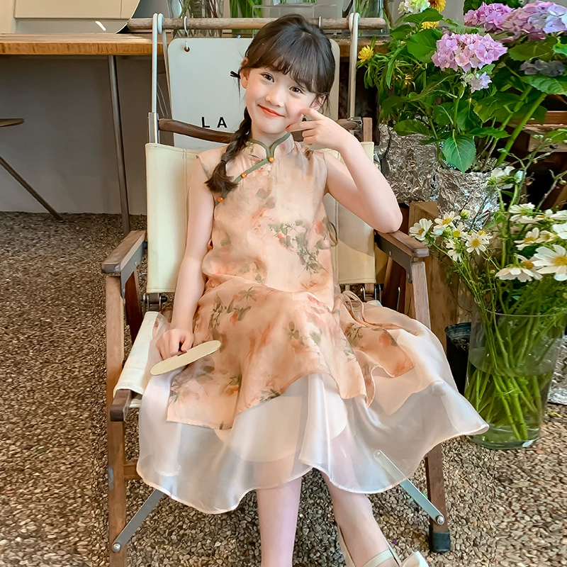 Платье для девочек Hanfu Новое китайское детское платье Cheongsam Принцесса Летнее платье 2025 Новая девушка супер фея юбка