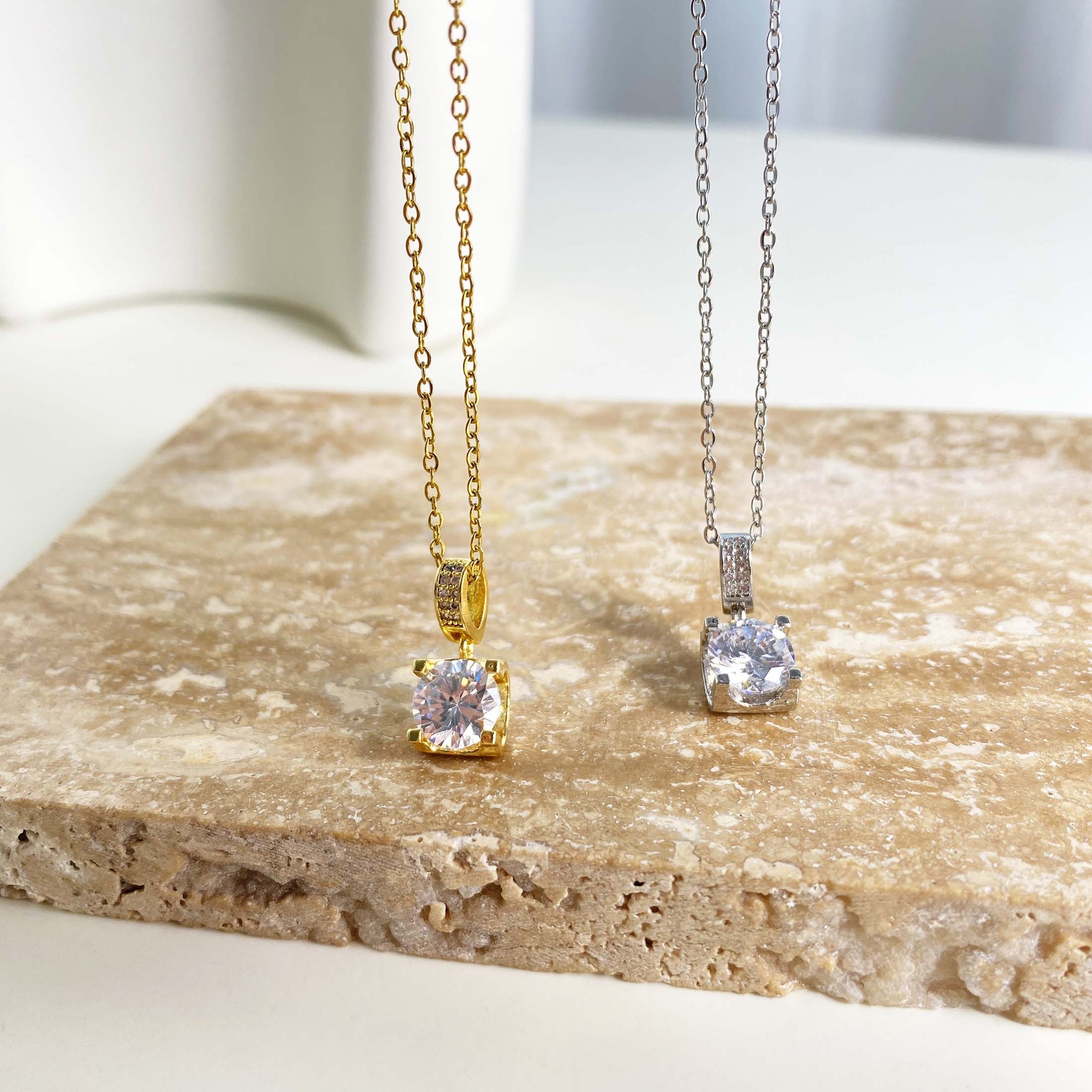 Holiday, Travel, Daily Occasion Wholesale Jewelry Casual Elegant Streetwear Geometric Titanium Steel Zircon Plating Pendant Necklace