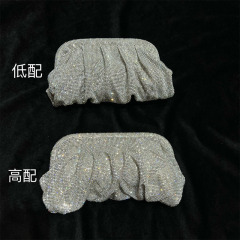 Shiny hand-encrusted diamond bag pleated chain rhinestone cloud dumpling clip bag evening bag shoulder crossbody bag