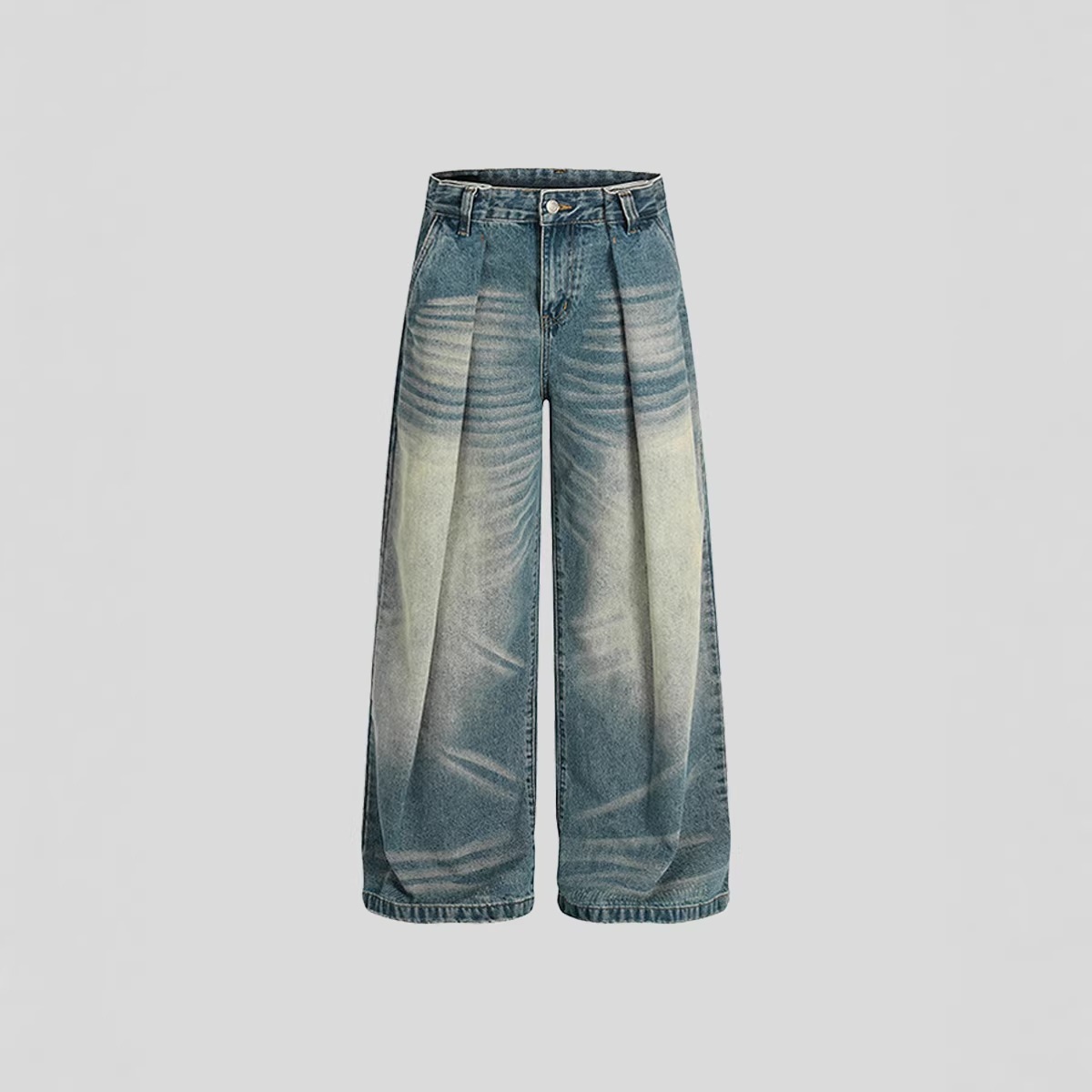 Vintage American Style High Waist Relaxed Fit Cat Whisker Distressed Jeans Comfortable Cotton Denim Pants for Men And Women_mkmklike.com