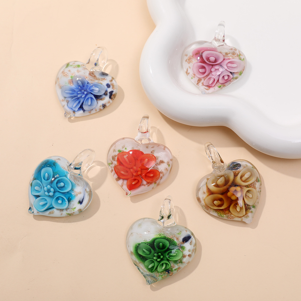 16g Weight Pendant Jewelry Making Type 36*47mm Jewelry Making Size DIY Jewelry Accessories Classification 1 Piece Quantity glass Material Heart Shape, Flower Pattern Simple Style Style 1 Piece 36*47mm Glass Heart Shape Flower Pendant 3