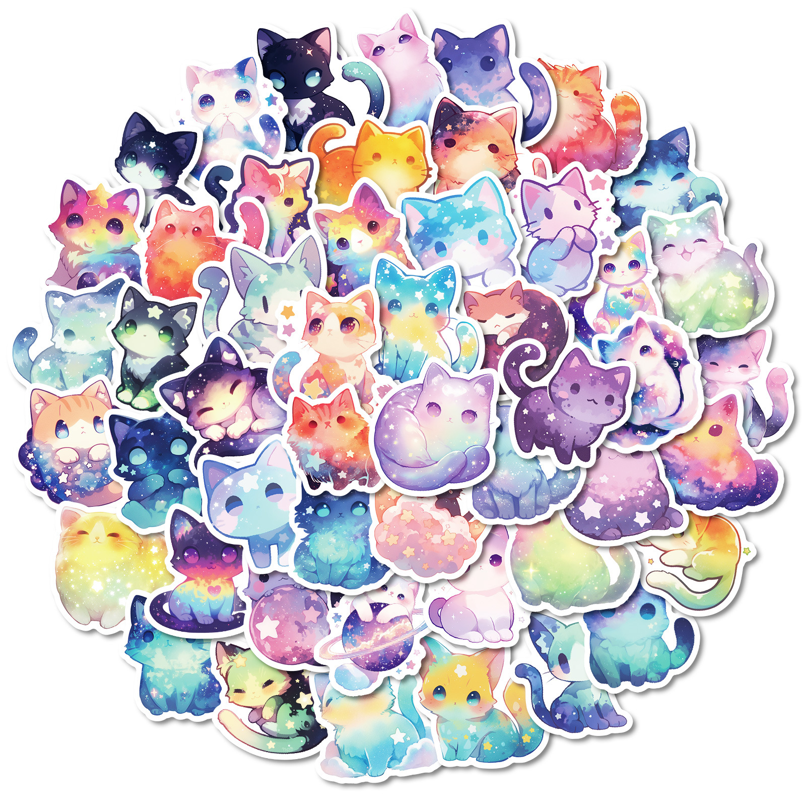 50 bonitos dibujos animados fantasía estrella gato pegatinas creativas decoración maleta papelería taza de agua pegatinas impermeables de computadora