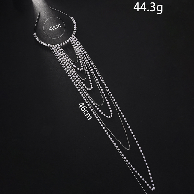 Europa y los Estados Unidos venden perlas en caliente, banda larga, cadena de cabello multicapa, accesorios de boda para mujeres, headwear