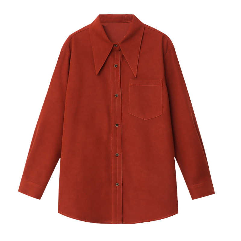 Sinan camisa ajustada drapeada holgada cepillada estilo navideño con corte de cuello puntiagudo francés SN4784 image 6