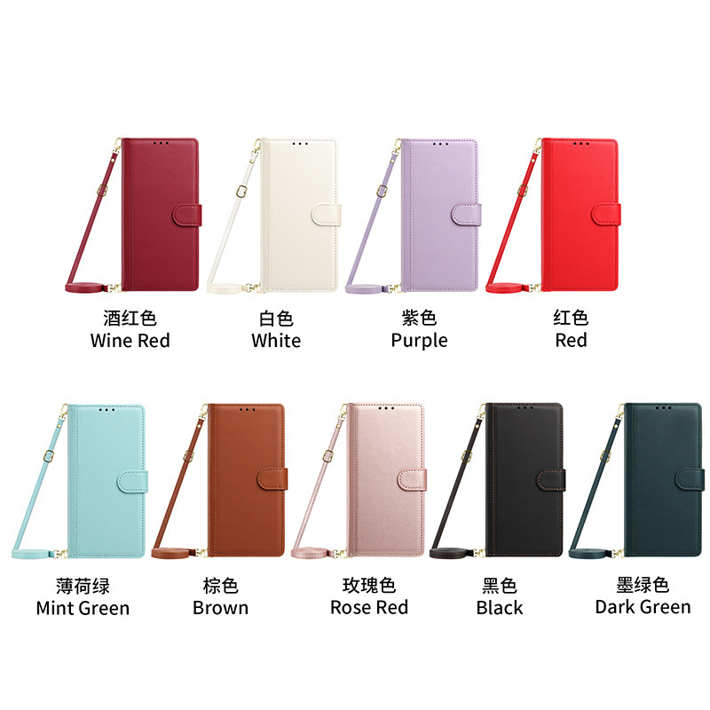 Flip phone case suitable for Apple 17E and Samsung iPhone, leather phone case with card slot, long shoulder strap, and protective cover Flip phone case suitable for Apple 17E and Samsung iPhone, leather phone case with card slot, long shoulder strap, and protective cover