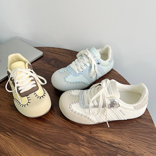 Ugly Cute Big Head Board Shoes Student Chic White Shoes Women's 2025 Spring New Cute Embroidered Flat Sports Bread Shoes