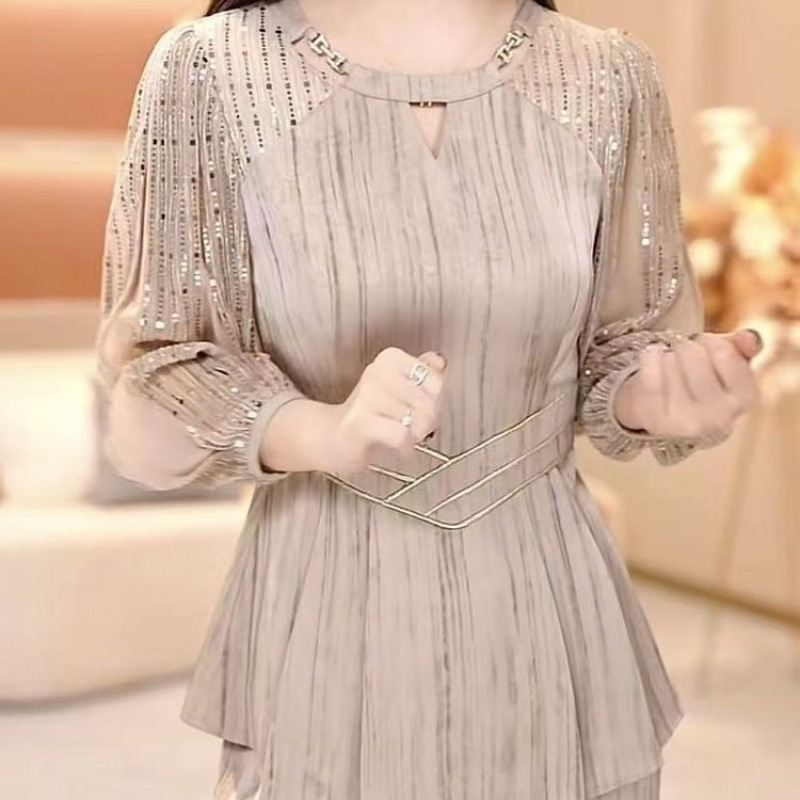 高级金丝缎气质名媛时尚俩件套2025春秋新款上衣裤子高端档次套装|undefined