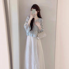 新中式国风套装女夏季小个子高级感气质盘扣上衣半身长裙子两件套