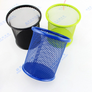 Fashion Color mesh pen holder round pen holder metal mesh pen holder desktop pen holder storage box tool