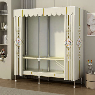 Simple Wardrobe with Thickened and Reinforced Steel Pipes, Durable for Bedroom Assembly, Rental Housing Wardrobe, Household Steel Frame