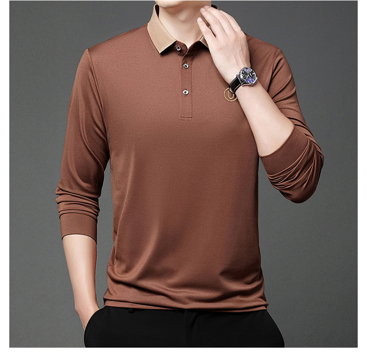 Polo de manga comprida para homem em algodão casual_voghion.com