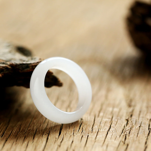 Xinjiang Hotan Jade White Jade Ring Women's Mutton Fat Jade White Jade Ring Men's and Women's Couple Ring Retro Jade Ring