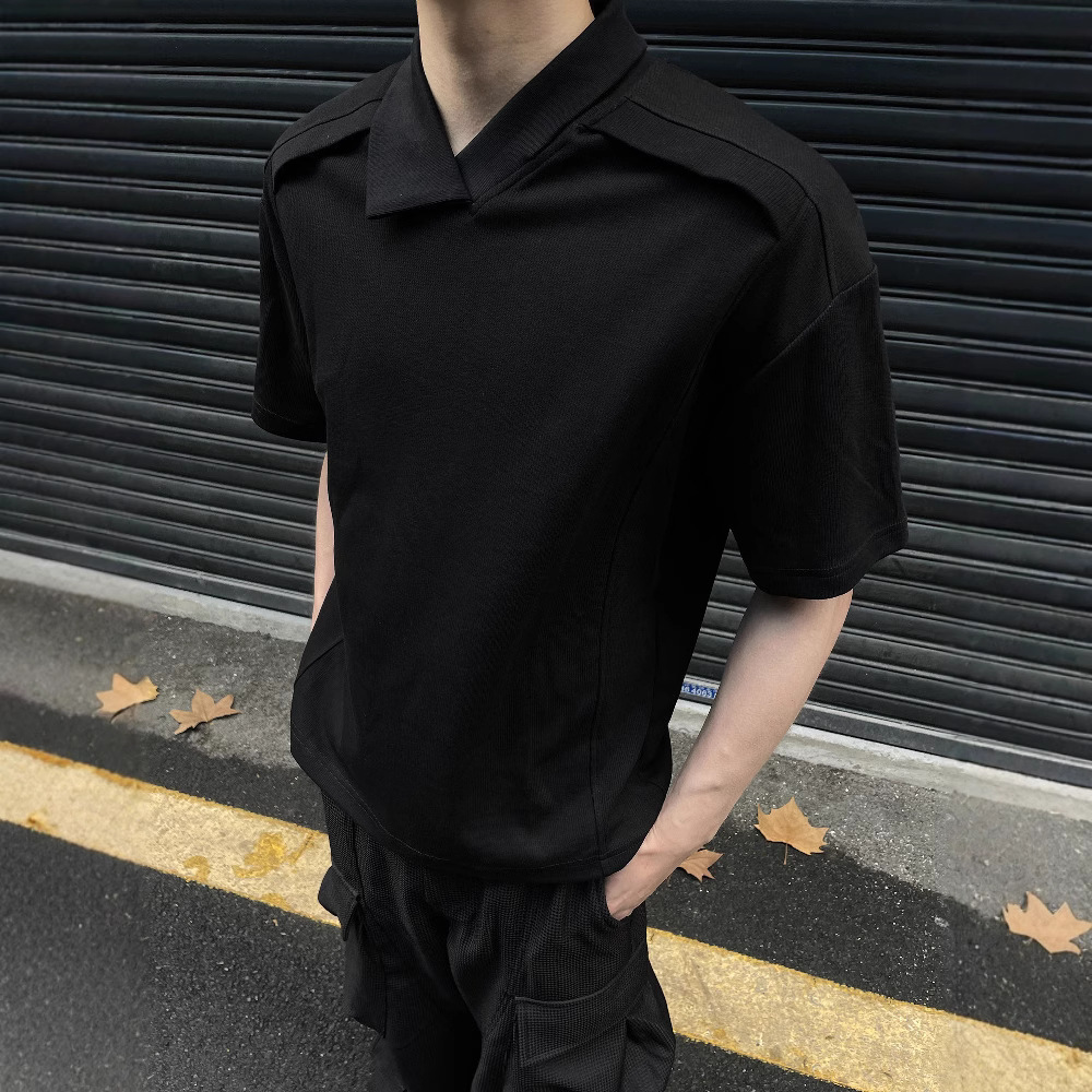 2025 New Arrival Fashionable All-Match Irregular Collar cleanfit Short-Sleeved T-Shirt Men's Short-Wide Polo Shirt