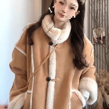 翻领毛毛外套女短款新款秋冬韩版宽松机车服加厚皮毛一体上衣