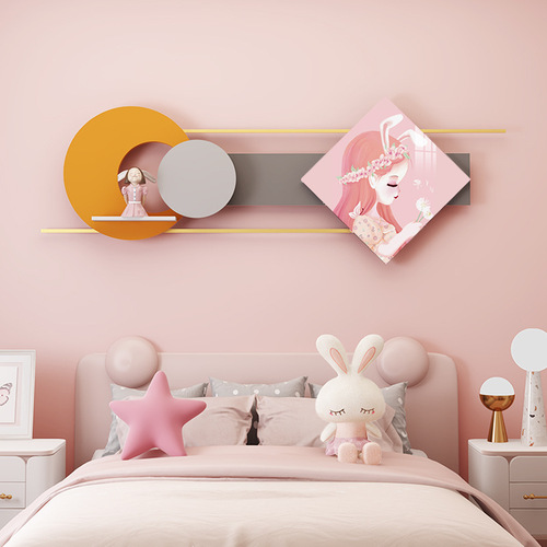 High-end creative children's room wall hanging 3D combination decorative painting restaurant wall decoration crystal porcelain painting wall ornament shelf