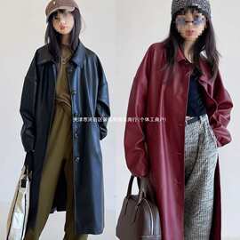 男女童秋季新款皮风衣时髦洋气纯色中长款皮衣中大童大衣皮外潮流