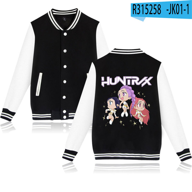 KPop Demon Hunters亚马逊速卖通2D烫画棒球服黑白撞色开衫外套|undefined