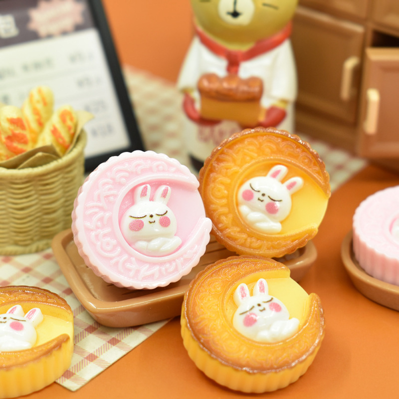YQTかわいいウサギ月餅オリジナルデザイン樹脂アクセサリーdiyアクセサリーミニ食遊月餅クリームゴム部品|undefined