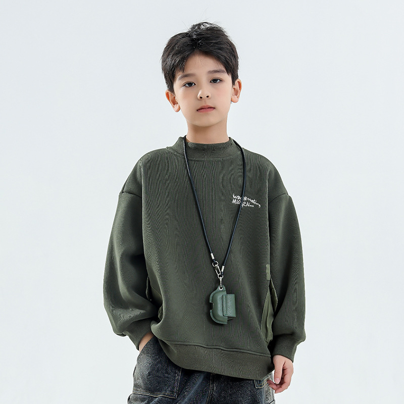 批发男童卫衣加厚半高领宽松打底衫中大童秋冬款韩系加绒百搭上衣