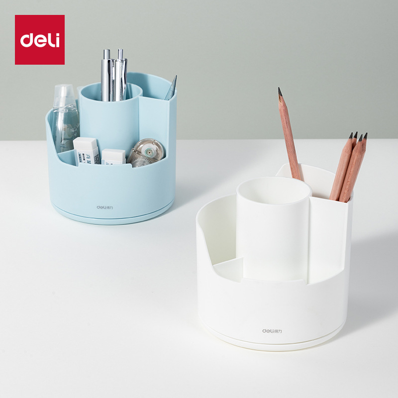 델리 PK414 창조적 인 분할 회전 펜 홀더 다기능 사무실 데스크탑 휴대 전화 브래킷 저장 문구