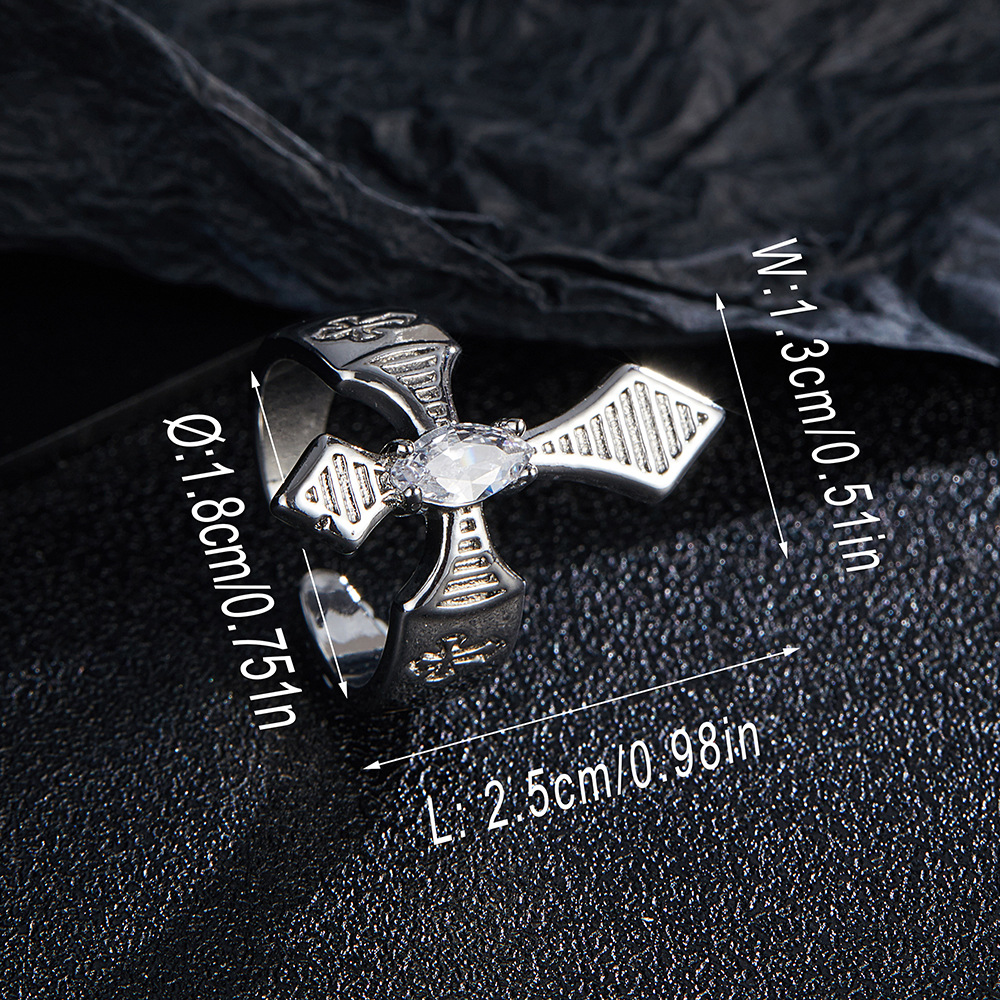 Vendita calda con senso del design personalizzato, anello di apertura a croce in zirconio_voghion.com