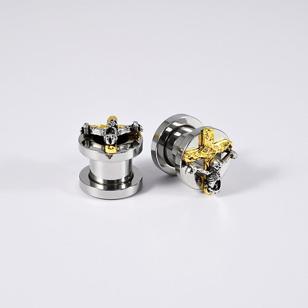 1 Piece Ear Cartilage Rings & Studs Hip-Hop Cross Skull Titanium Steel Auricle display picture 4
