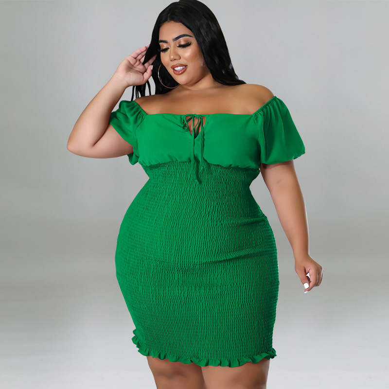 MY978 plus Size Women's Summer Off-Shoulder Bodycon Dress European American Style Regular Thickness All Pieces Included_ecoleips.com