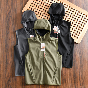 Daily order! Outdoor cattle goods! Soft shell composite polar fleece! Foreign trade Men's autumn windproof hooded vest jacket