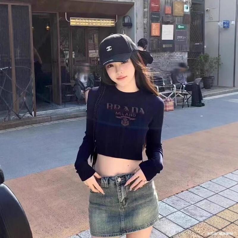 Nanyou P Brand Round-Neck Long-Sleeve Lettered Cashmere Base Sweater, Slim-Fit Coat Inner Knitwear, Short Sweater