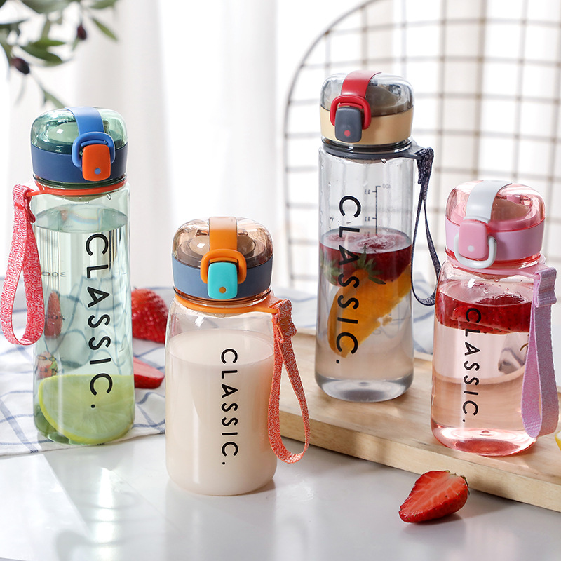 网红爆款带提绳塑料杯字母弹跳盖透明水杯 韩版ins风户外礼品定制|ms