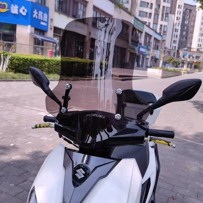 Suzuki Uy125 Front Windshield — Motorcycle front windshield - black-tea-50-high-stainless-steel-stand-adjustable-height
